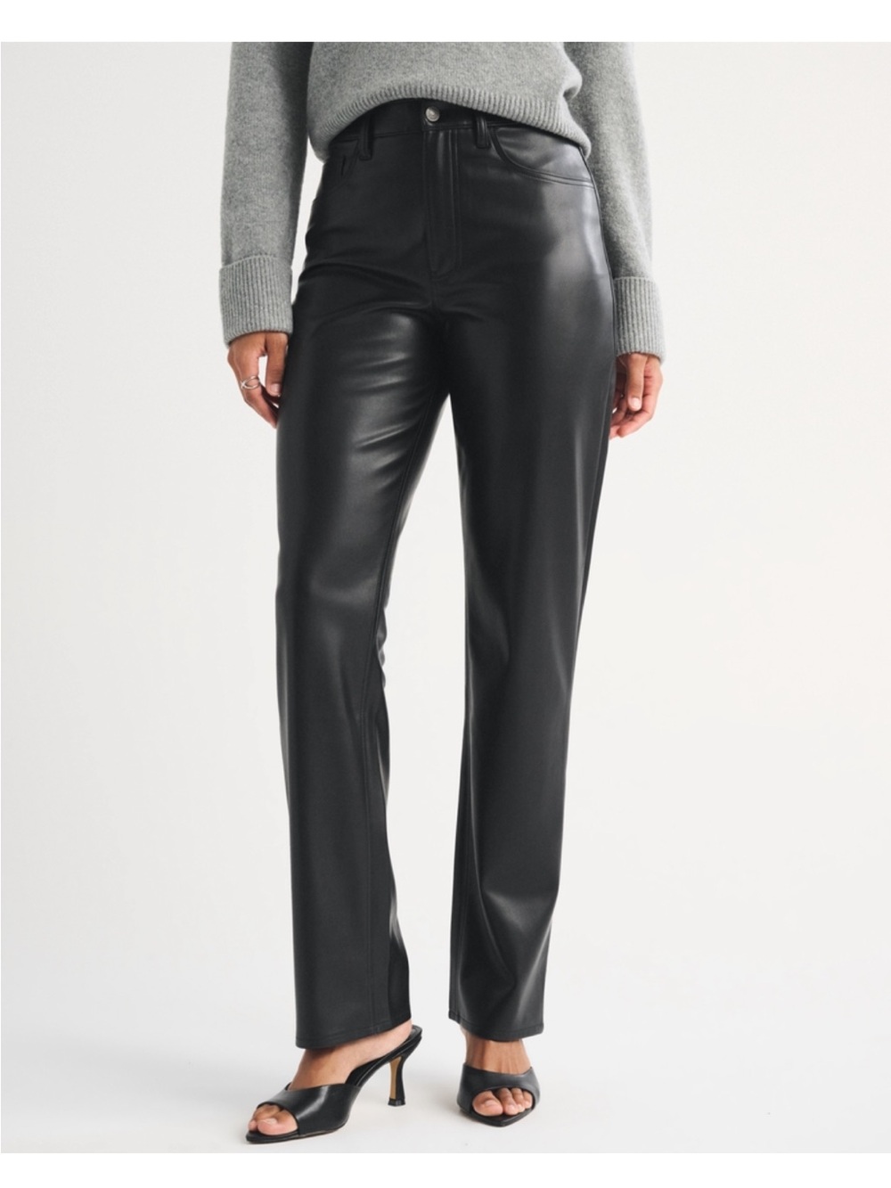 Abercrombie & Fitch Black Leather Curve Love Ultra High Rise 90s Straight Pants